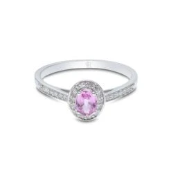 Chisholm Hunter 9ct White Gold Oval Cut Pink Sapphire 0.53ct Diamond Halo Ring -Chisholm Hunter 13 116 03 0005b