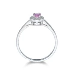 Chisholm Hunter 9ct White Gold Oval Cut Pink Sapphire 0.53ct Diamond Halo Ring -Chisholm Hunter 13 116 03 0005c