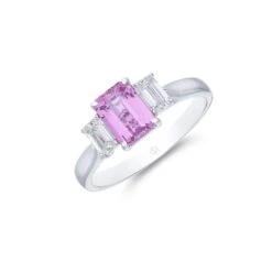 Chisholm Hunter 18ct White Gold 0.49ct Diamond 1.30ct Pink Sapphire Three Stone Ring