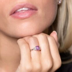Chisholm Hunter 18ct White Gold 0.49ct Diamond 1.30ct Pink Sapphire Three Stone Ring -Chisholm Hunter 13 116 05 0004 om 2