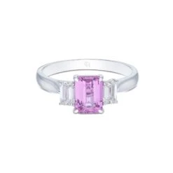 Chisholm Hunter 18ct White Gold 0.49ct Diamond 1.30ct Pink Sapphire Three Stone Ring -Chisholm Hunter 13 116 05 0004b