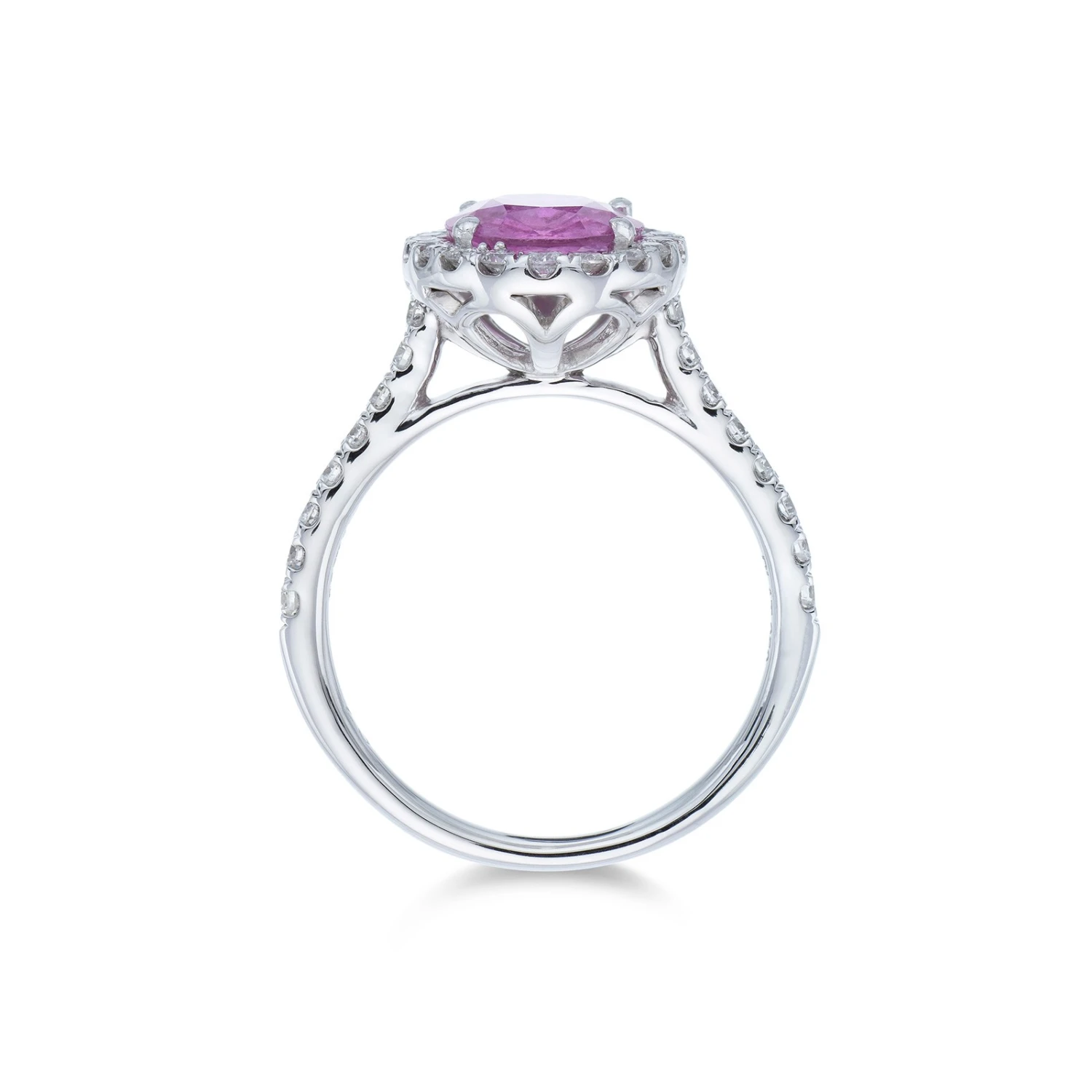 Chisholm Hunter Platinum Oval Cut 3.43ct Pink Sapphire & Brilliant Cut Diamond Halo Ring 5 Chisholm Hunter Platinum Oval Cut 3.43ct Pink Sapphire & Brilliant Cut Diamond Halo Ring - Image 3