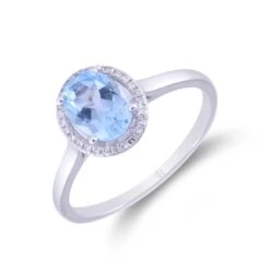 Chisholm Hunter 9ct White Gold Oval Cut Topaz 1.71ct Diamond Halo Ring