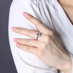 Chisholm Hunter 9ct White Gold Oval Cut Topaz 1.71ct Diamond Halo Ring -Chisholm Hunter 13 117 01 0039 lifestyle