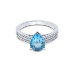 Chisholm Hunter 9ct White Gold Pear Cut Topaz And Brilliant Cut Diamond 2.20ct Solitaire Ring -Chisholm Hunter 13 117 01 0049 c