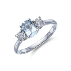 Chisholm Hunter 9ct White Gold 0.10ct Diamond And 0.75ct Blue Topaz Ring