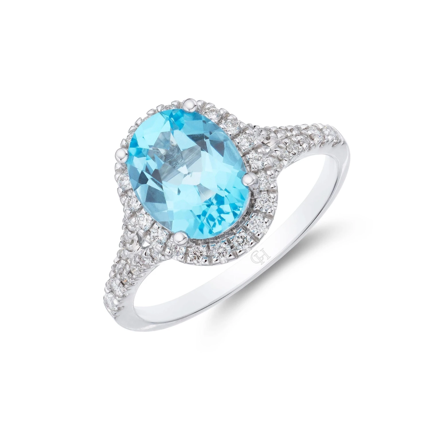 Chisholm Hunter 18ct White Gold Round Brilliant Diamond 0.23ct And Oval Blue Topaz 2.00ct Halo Ring 3 Chisholm Hunter 18ct White Gold Round Brilliant Diamond 0.23ct And Oval Blue Topaz 2.00ct Halo Ring