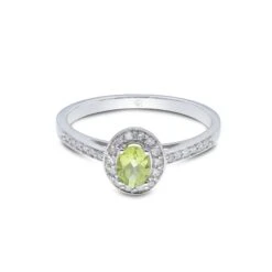 Chisholm Hunter 9ct White Gold Solitaire Oval Cut Peridot And Diamond 0.53ct Halo Ring -Chisholm Hunter 13 118 04 0030b