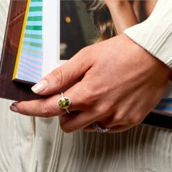 Chisholm Hunter 18ct White Gold Diamond 0.21ct And Peridot 3.15ct Halo Ring -Chisholm Hunter 13 118 04 0032 om c 3 1