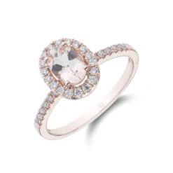 Chisholm Hunter 18ct Rose Gold Oval Cut Morganite 0.98ct Diamond Halo Ring