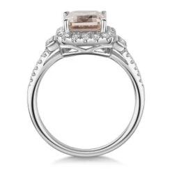 Chisholm Hunter 18ct White Gold Baguette Cut Morganite 0.34ct And Round Brilliant Cut 2.50ct Diamond Cluster Ring -Chisholm Hunter 13 118 08 0014 d2