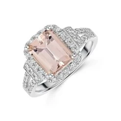 Chisholm Hunter 18ct White Gold Baguette Cut Morganite 0.34ct And Round Brilliant Cut 2.50ct Diamond Cluster Ring