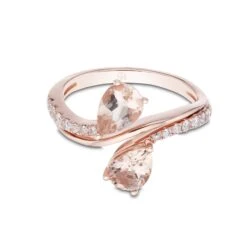 Chisholm Hunter 9ct Rose Gold Brilliant Diamond And Pear Cut Morganite 0.18ct And 1.50ct Cluster Ring -Chisholm Hunter 13 118 08 0016b