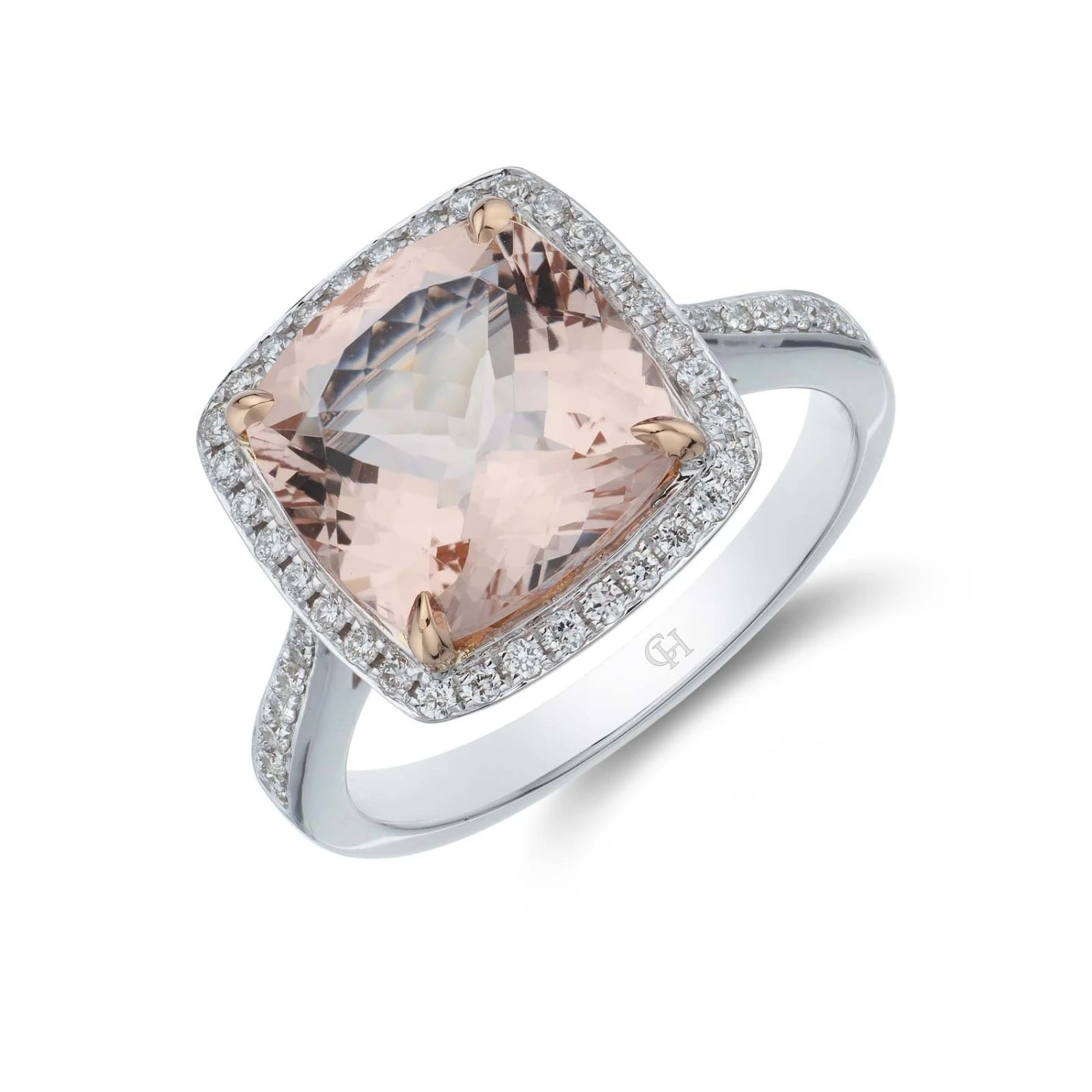 Chisholm Hunter 18ct White Gold Diamond 0.26ct And Morganite 3.60ct Halo Ring 3 Chisholm Hunter 18ct White Gold Diamond 0.26ct And Morganite 3.60ct Halo Ring