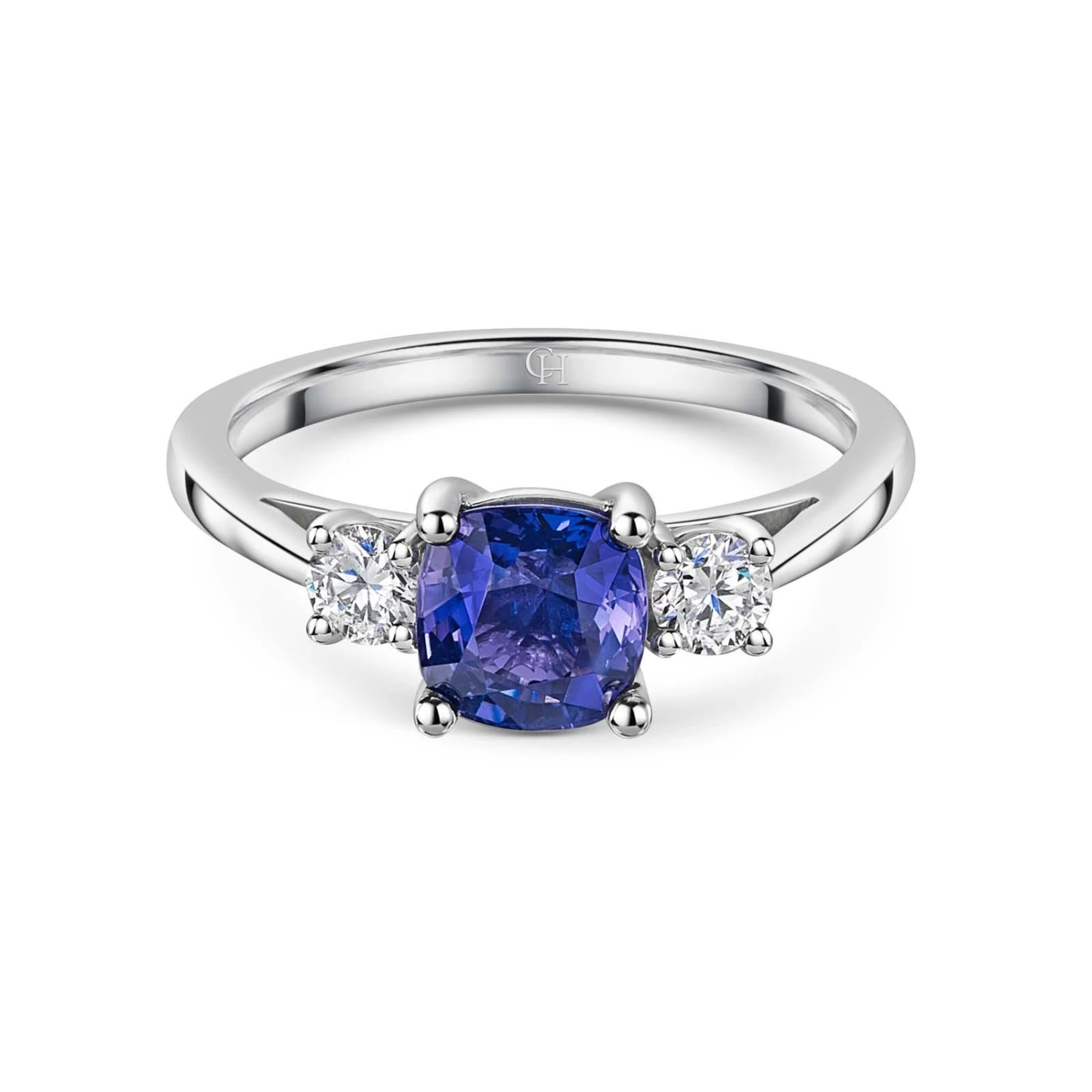 Chisholm Hunter Platinum 1.36ct Purple Sapphire And 0.29ct Diamond Three Stone Ring 4 Chisholm Hunter Platinum 1.36ct Purple Sapphire And 0.29ct Diamond Three Stone Ring - Image 2