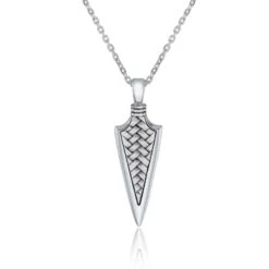 Chisholm Hunter Sterling Silver Herringbone Arrow Mens Pendant Necklace
