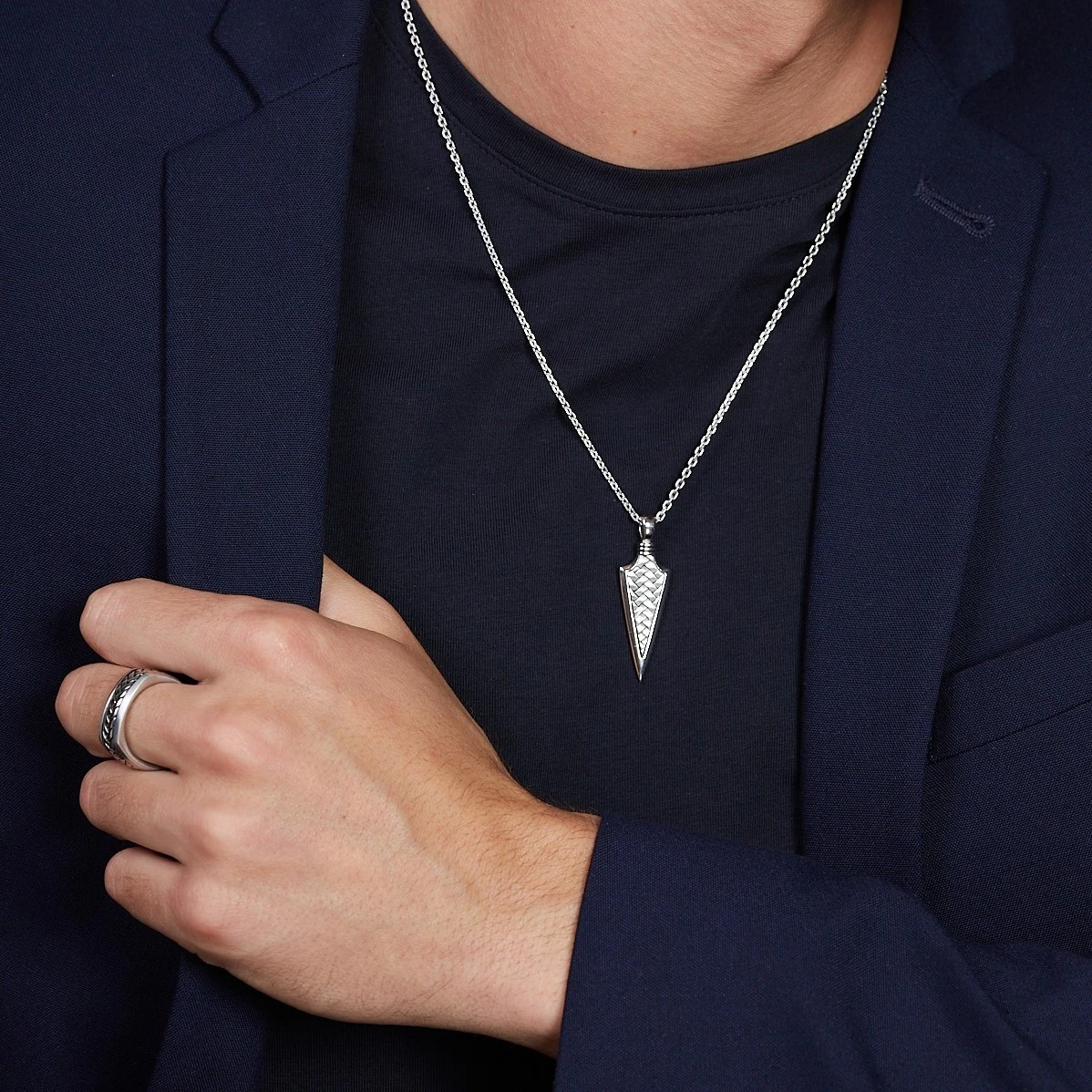 Chisholm Hunter Sterling Silver Herringbone Arrow Mens Pendant Necklace 4 Chisholm Hunter Sterling Silver Herringbone Arrow Mens Pendant Necklace - Image 2