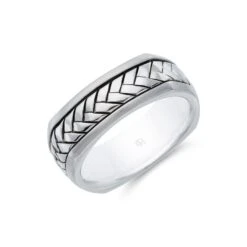 Chisholm Hunter Silver Gents 8mm Square Herringbone Ring