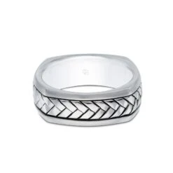 Chisholm Hunter Silver Gents 8mm Square Herringbone Ring -Chisholm Hunter 14 154 06 0002b