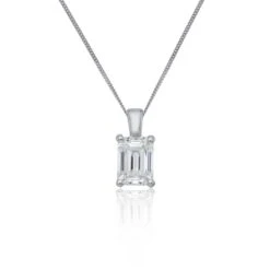 Chisholm Hunter 18ct White Gold Emerald Cut 1.00ct Diamond Solitaire Pendant Necklace