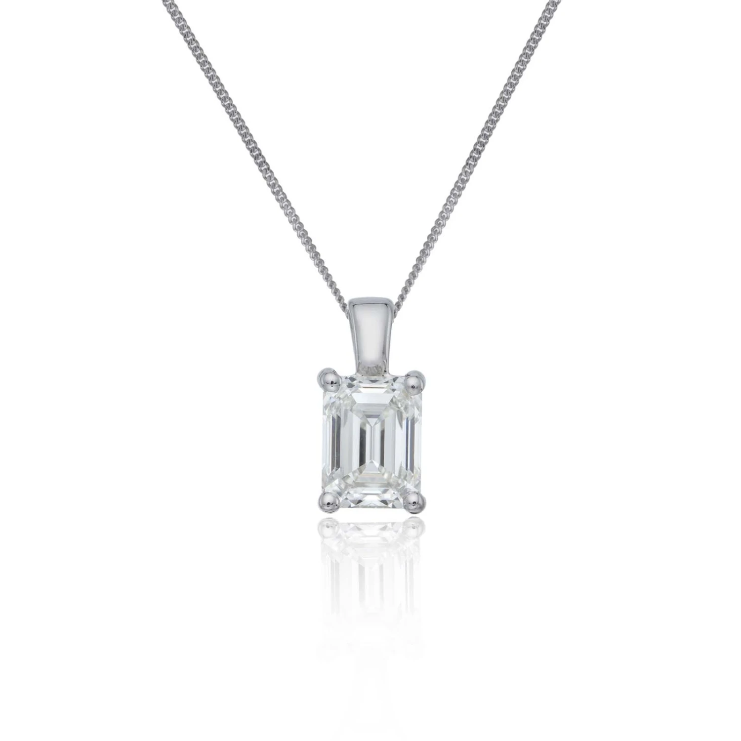 Chisholm Hunter 18ct White Gold Emerald Cut 1.00ct Diamond Solitaire Pendant Necklace 3 Chisholm Hunter 18ct White Gold Emerald Cut 1.00ct Diamond Solitaire Pendant Necklace