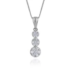 Chisholm Hunter 9ct White Gold Brilliant Cut 0.50ct Diamond Cluster Drop Pendant