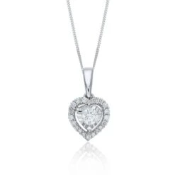 Chisholm Hunter 9ct White Gold Brilliant Cut 0.25ct Diamond Heart Cluster Pendant