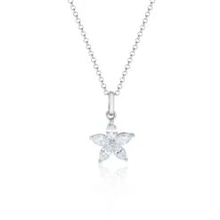 Chisholm Hunter 9ct White Gold Marquise Cut Diamond 0.31ct Flower Pendant Necklace