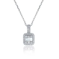 Chisholm Hunter 9ct White Gold 0.41ct Baguette And Round Brilliant Diamond Cluster Pendant