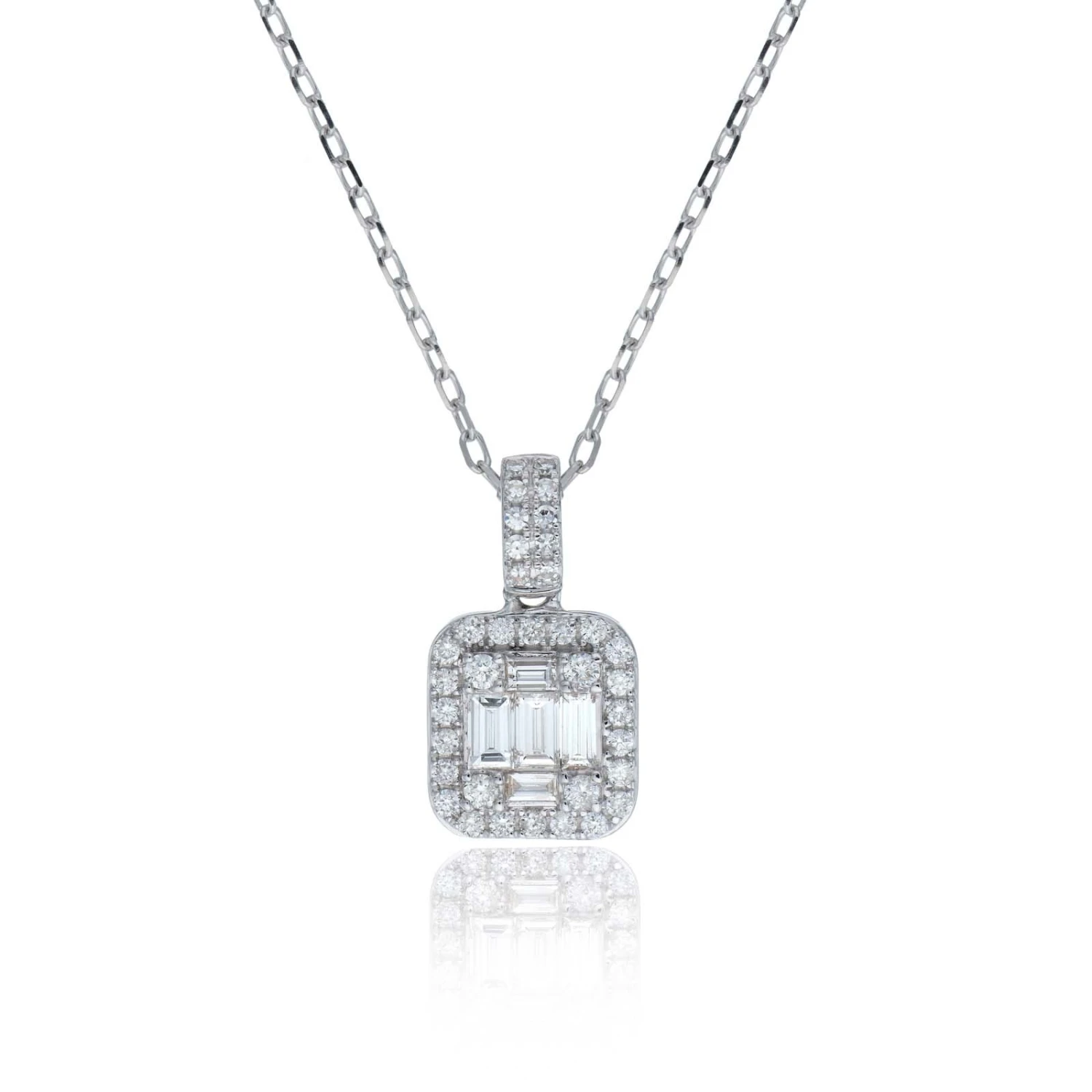 Chisholm Hunter 9ct White Gold 0.41ct Baguette And Round Brilliant Diamond Cluster Pendant 3 Chisholm Hunter 9ct White Gold 0.41ct Baguette And Round Brilliant Diamond Cluster Pendant