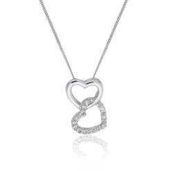 Chisholm Hunter 9ct White Gold Brilliant Cut 0.05ct Diamond Double Heart Pendant