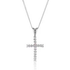 Chisholm Hunter 9ct White Gold Brilliant Cut 0.15ct Diamond Cross Pendant