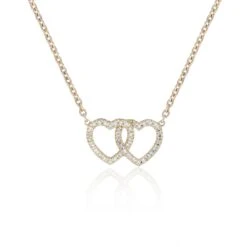 Chisholm Hunter 9ct Yellow Gold Round Brilliant Diamond 0.11ct Double Heart Pendant