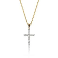 Chisholm Hunter 9ct Yellow Gold Brilliant Cut 0.15ct Diamond Cross Pendant