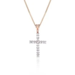 Chisholm Hunter 9ct Rose Gold 0.15ct Diamond Cross Pendant