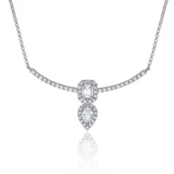 Chisholm Hunter 18ct White Gold Pear Emerald & Brilliant Cut 0.33ct Diamond Necklace