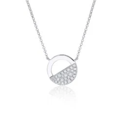 Chisholm Hunter 18ct White Gold Round Brilliant White Gold 0.12ct Pavé Set Disc Necklace