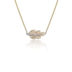 Chisholm Hunter 9ct Yellow Gold Brilliant Cut 0.05ct Diamond Leaf Necklace