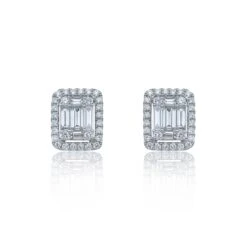 Chisholm Hunter 18ct White Gold Baguette And Brilliant Cut 1.44ct Diamond Cluster Stud Earrings