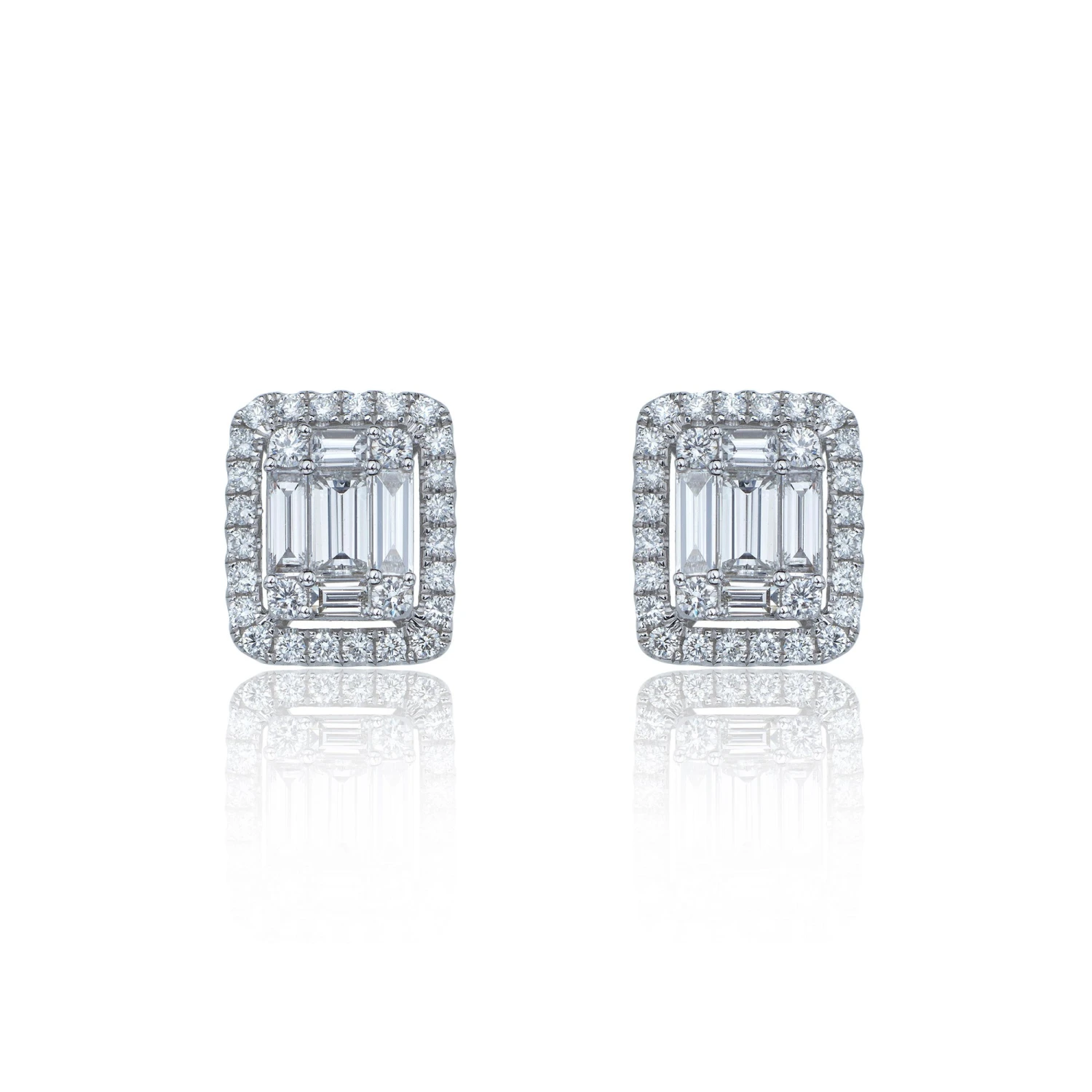 Chisholm Hunter 18ct White Gold Baguette And Brilliant Cut 1.44ct Diamond Cluster Stud Earrings 3 Chisholm Hunter 18ct White Gold Baguette And Brilliant Cut 1.44ct Diamond Cluster Stud Earrings