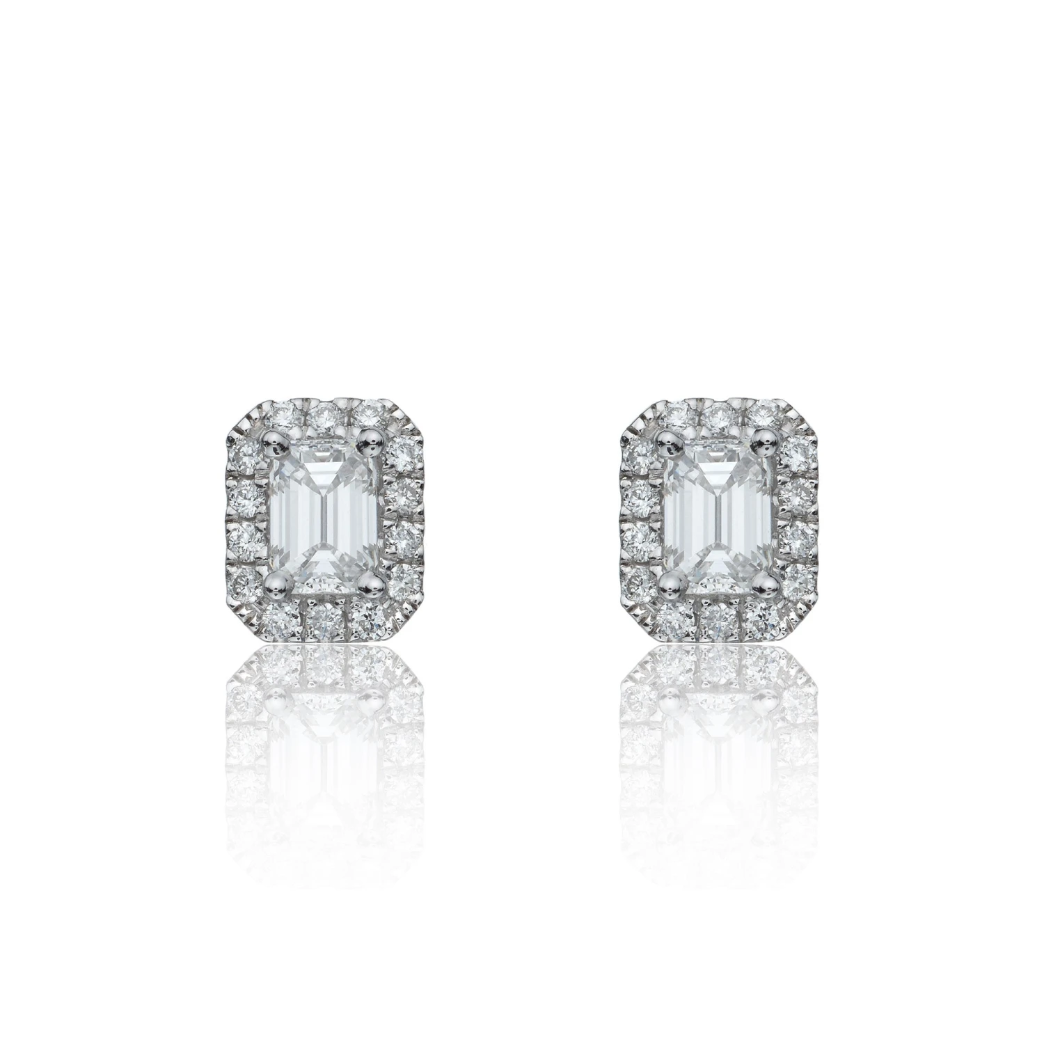 Chisholm Hunter 18ct White Gold Emerald Cut 0.74ct Diamond Halo Stud Earrings 3 Chisholm Hunter 18ct White Gold Emerald Cut 0.74ct Diamond Halo Stud Earrings