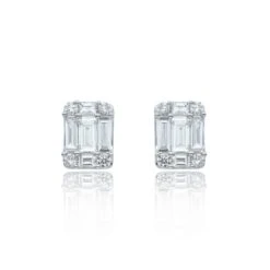 Chisholm Hunter 18ct White Gold Baguette And Brilliant Cut 1.50ct Diamond Stud Earrings
