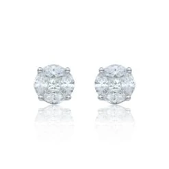 Chisholm Hunter 18ct White Gold Marquise And Princess Cut 0.83ct Diamond Cluster Earrings