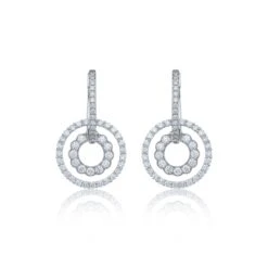 Chisholm Hunter 18ct White Gold Brilliant Cut 1.25ct Diamond Double Circle Drop Earrings