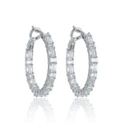 Chisholm Hunter 18ct White Gold Baguette And Emerald Cut 4.00ct Diamond Hoop Earrings