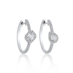 Chisholm Hunter 18ct White Gold Pear Emerald & Brilliant Cut 0.66ct Diamond Hoop Earrings