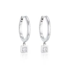 Chisholm Hunter 18ct White Gold 0.28ct Princess Cut Diamond Hoop Earrings