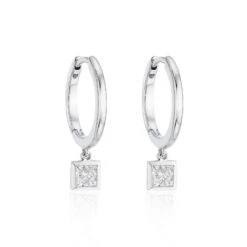 Chisholm Hunter 18ct White Gold 0.60ct Princess Cut Diamond Hoop Earrings