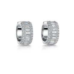 Chisholm Hunter 18ct White Gold Baguette And Round Brilliant Cut Diamond 1.25ct Cluster Hoops -Chisholm Hunter 15 121 04 0091 d1