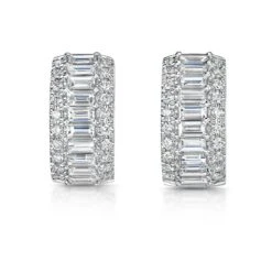 Chisholm Hunter 18ct White Gold Baguette And Round Brilliant Cut Diamond 1.25ct Cluster Hoops
